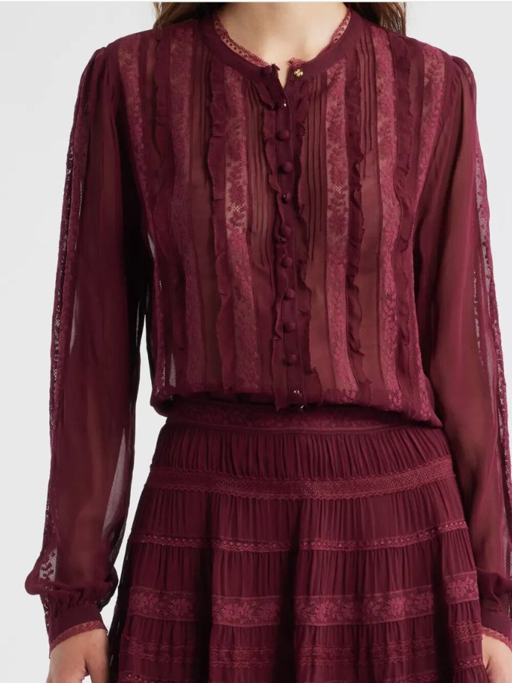 LoveShackFancy lvynne Lace & Ruffle Detail Button-Up Shirt